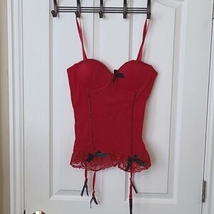 Red bustier with garter straps
